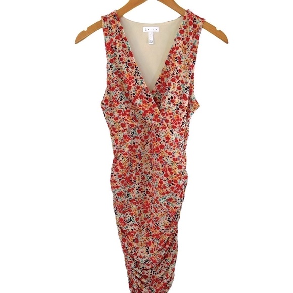 Leith Mixed Floral Print V-Neck Ruched Mini Dress - Picture 1 of 13